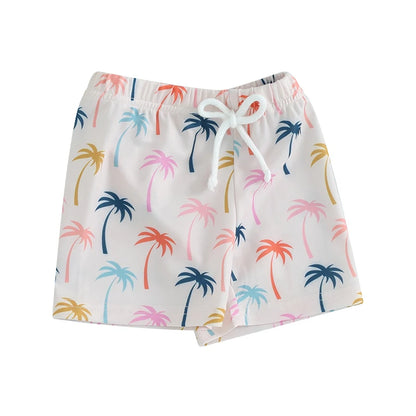 Toddler Boys Hawaiian Swim Shorts - Elastic Waist Beach Board Shorts - Bascora