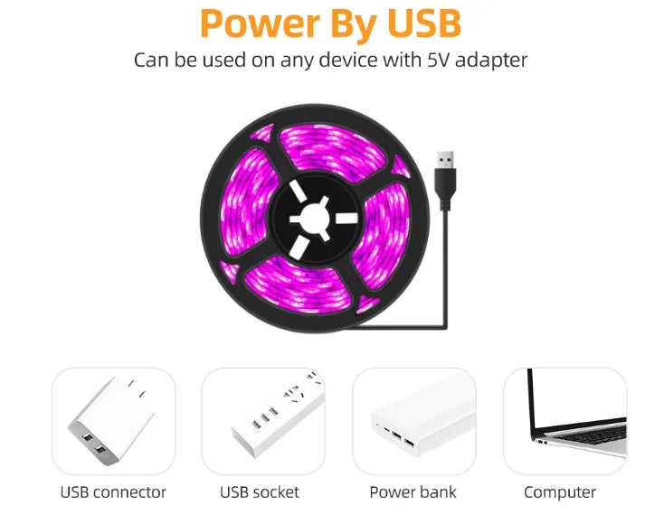 LED Grow Light Strip - Full Spectrum USB 5V for Indoor Plants