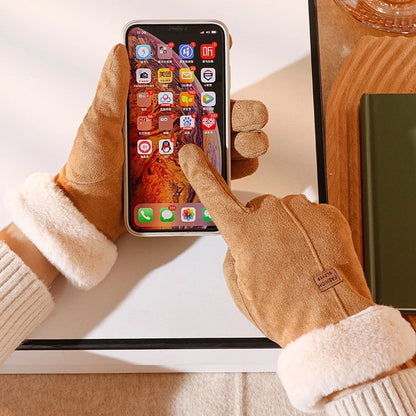 Guantes de invierno de ante para mujer con pantalla táctil - Forro de terciopelo cálido