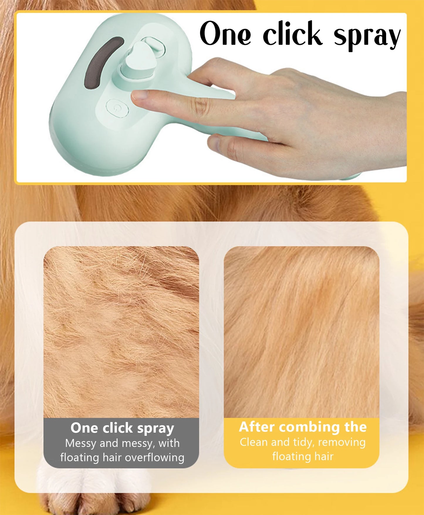 Cepillo de masaje a vapor para mascotas - Cabezal redondo seguro con spray depilatorio
