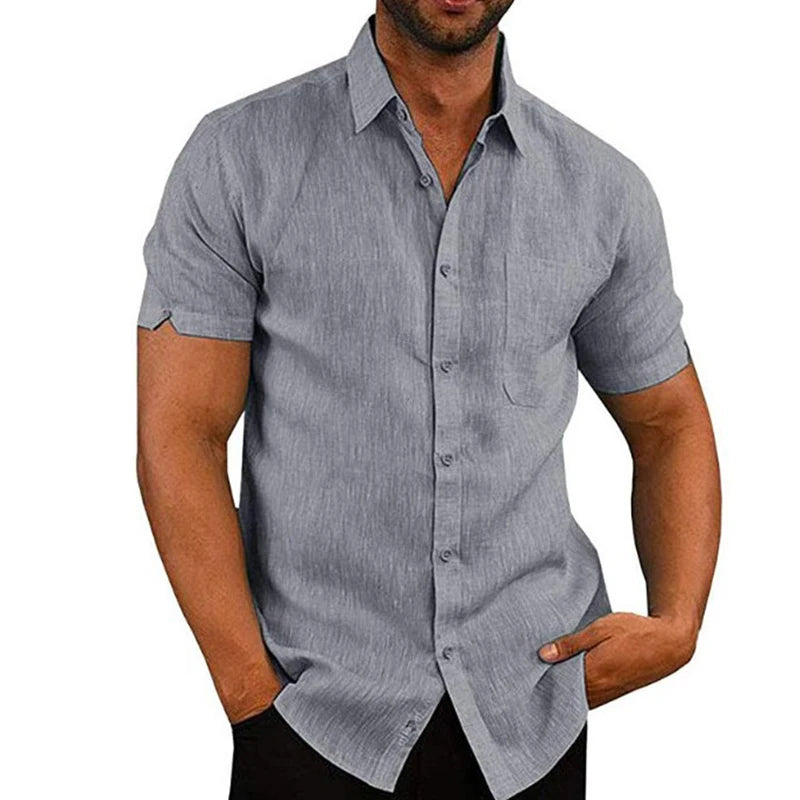 Men's Linen Short Sleeve Shirt - Cotton Blend Casual S-3XL