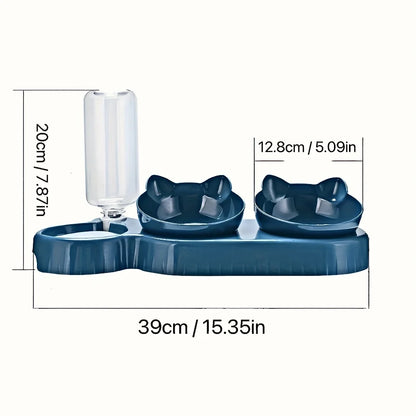 3-in-1 Tilted Pet Bowl Set - Gravity Water Feeder with Neck Protection - Bascora