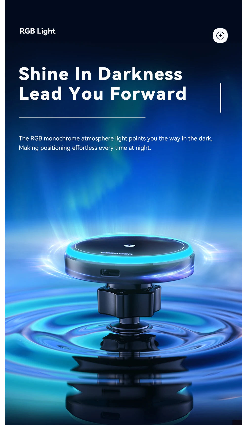 Essager Magnetic Wireless Charger 15W - RGB Car Mount