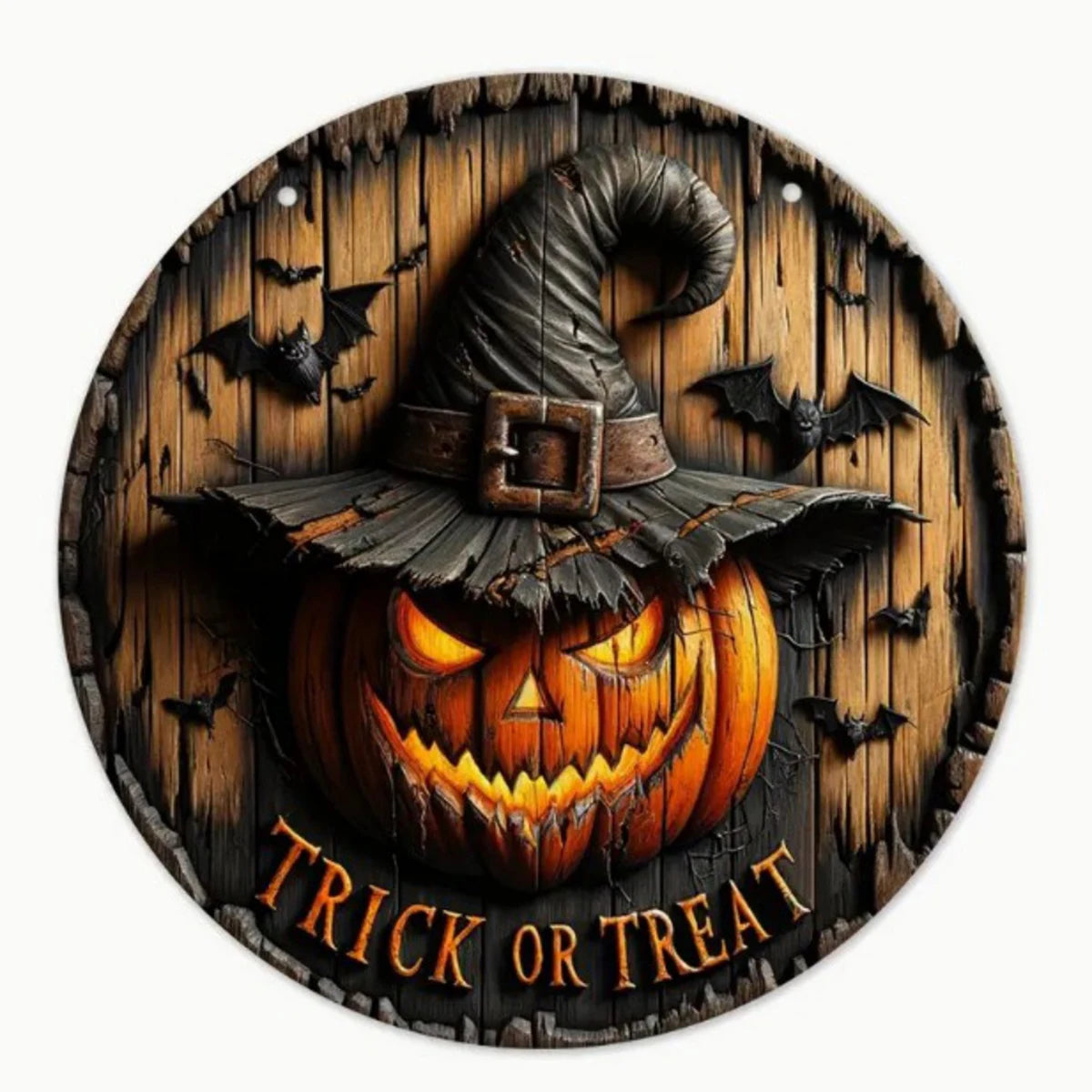 Halloween Wooden Wreath - Retro Pumpkin Head Decoration