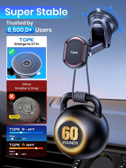 Car Phone Holder - Magnetic Phone Car Mount for Dashboard or Windscreen - Bascora