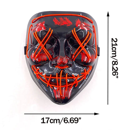 Wireless Neon LED Purge Mask - Glow in Dark Halloween Mask - Bascora