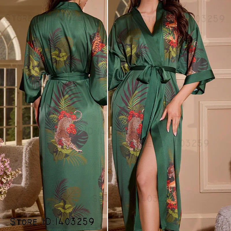 Plus Size Floral Kimono Robe - Silk Satin Loungewear