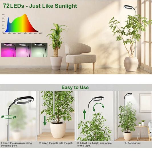 LED Grow Light with 360° Gooseneck - Red Blue Full Spectrum & 3 Light Modes