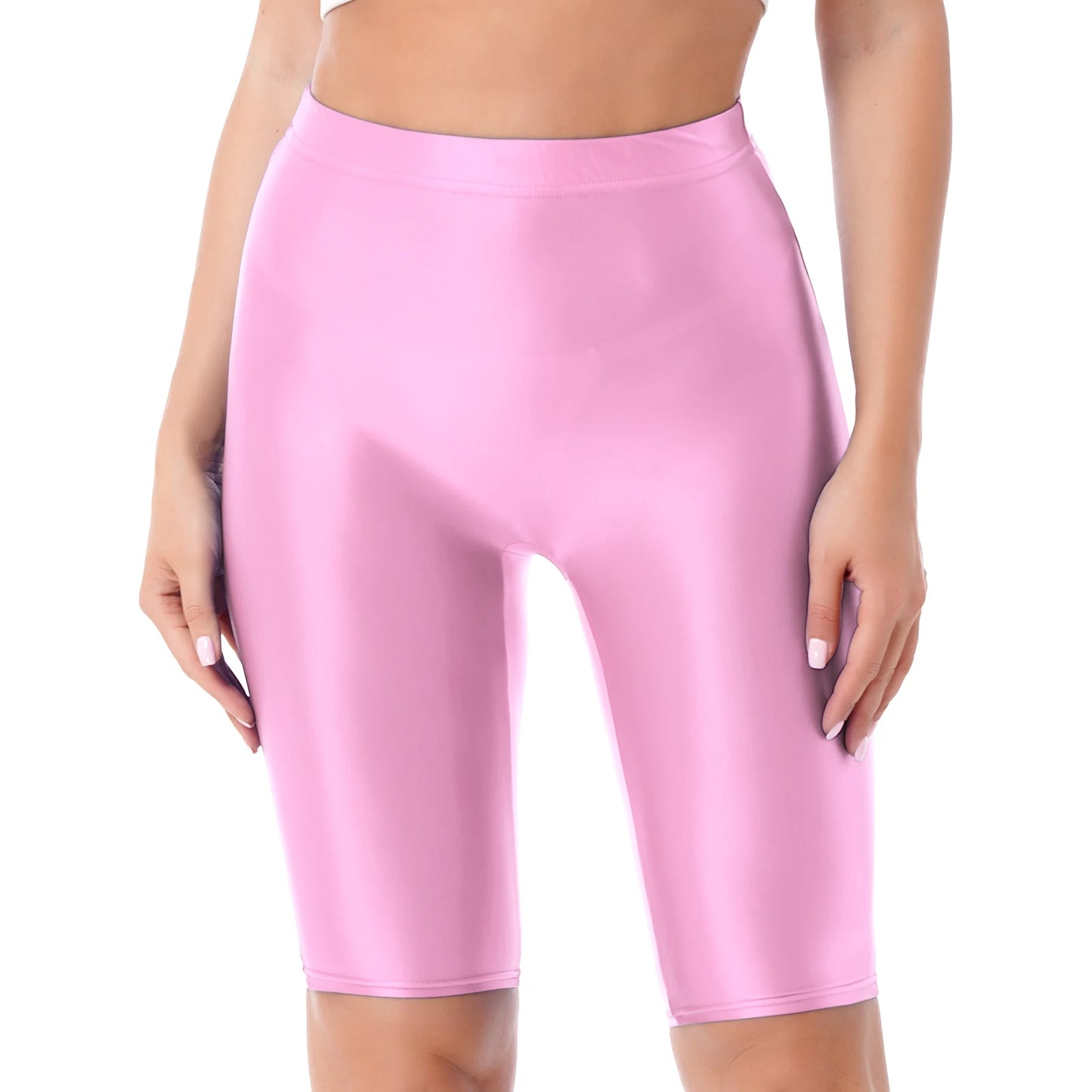 Women's High Waist Swim Shorts - Glossy Athletic Leggings Swimwear