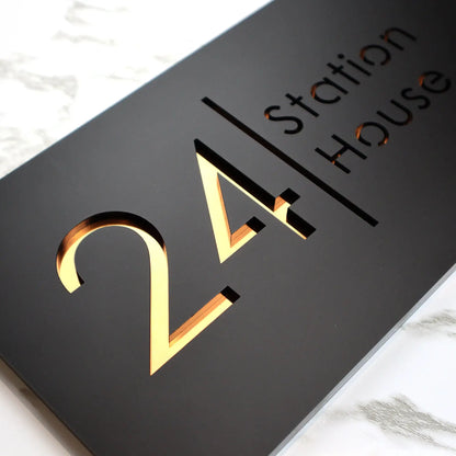 Placa personalizada con grabado láser de acrílico negro mate/gris mate para número de casa y número de calle para exteriores