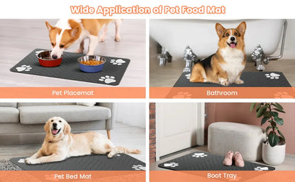 Pet Feeding Mat - Waterproof Absorbent Placemat for Food & Water Bowls - Bascora