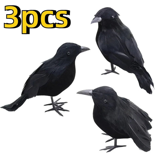Three black crows with '3pcs' text in yellow above on a white background