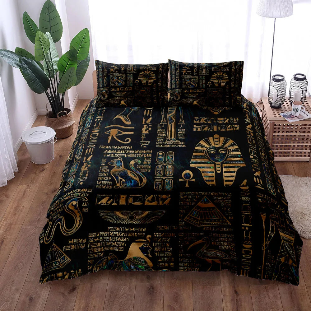Egyptian Hieroglyphs & Deities Duvet Cover Set