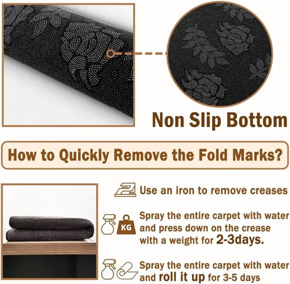 Black and Gray Marble Runner Rug - Long Carpet Floor Mat - Bascora