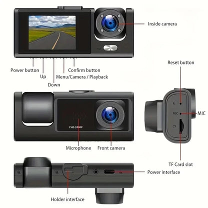 1080P Car DVR 3 Camera Dash Cam | Night Vision | GPS - Bascora