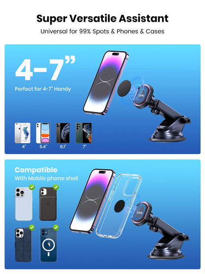 Car Phone Holder - Magnetic Phone Car Mount for Dashboard or Windscreen - Bascora