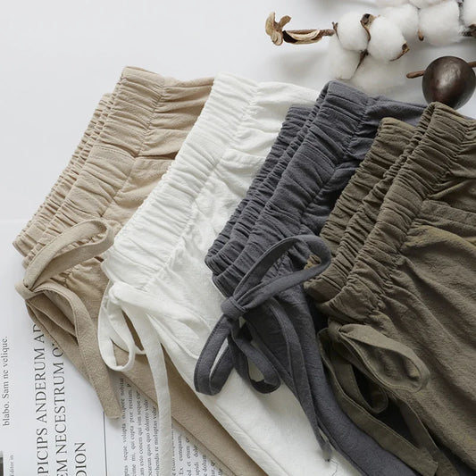 Women's Cotton Linen Shorts - High Waist Casual Workout - Bascora