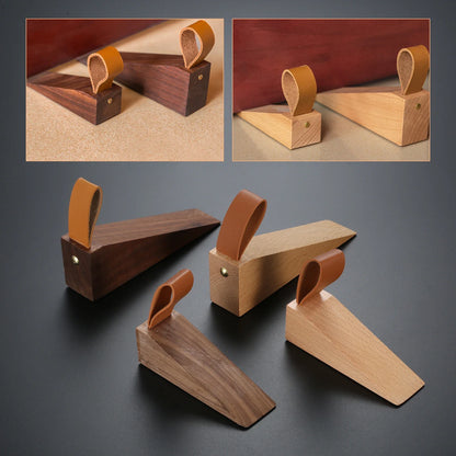 Solid Wood Door Stopper - Non-Slip Baby Safety Wedge with Leather Rope - Bascora