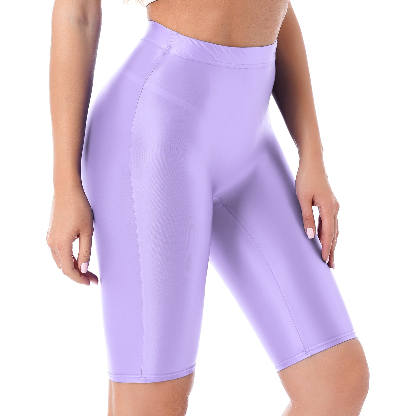 Women's High Waist Swim Shorts - Glossy Athletic Leggings Swimwear