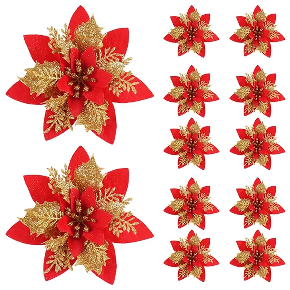 Christmas Flower Ornaments - Glitter Artificial Flowers