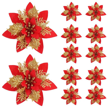 Christmas Flower Ornaments - Glitter Artificial Flowers - Bascora