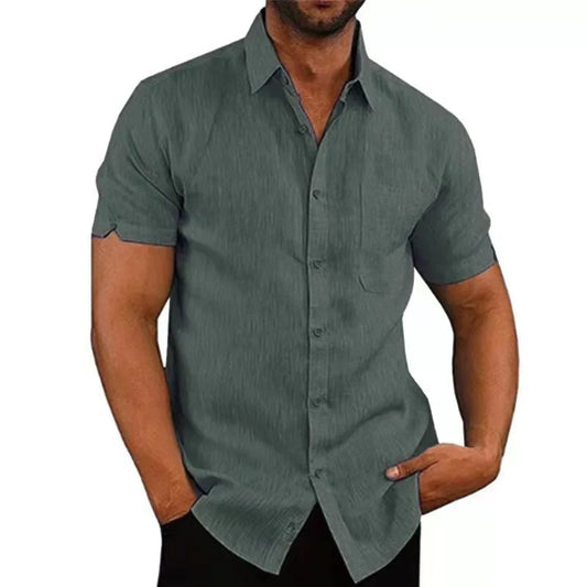 Men's Linen Short Sleeve Shirt - Cotton Blend Casual S-3XL