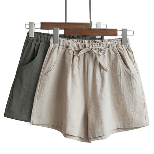 Women's Cotton Linen Shorts - High Waist Casual Workout