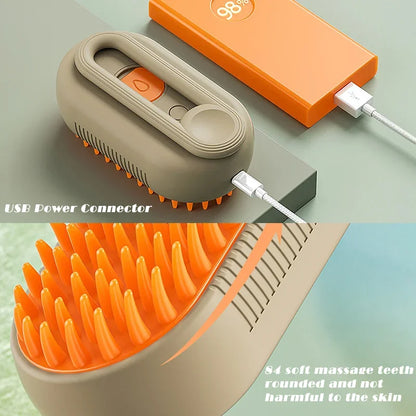 3-in-1 Steam Cat Brush - Grooming, Massage & Hair Removal Tool - Bascora