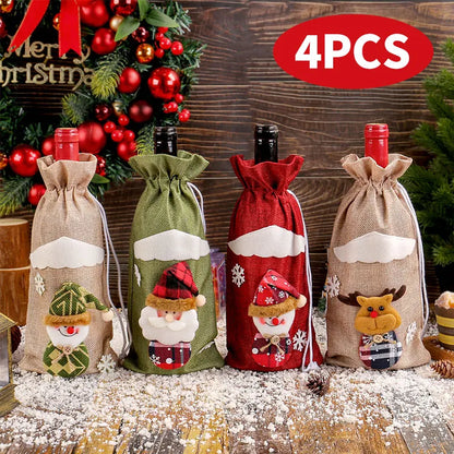 Christmas Cutlery Holder Bag - Santa Hat Fork Knife Sleeves - Bascora