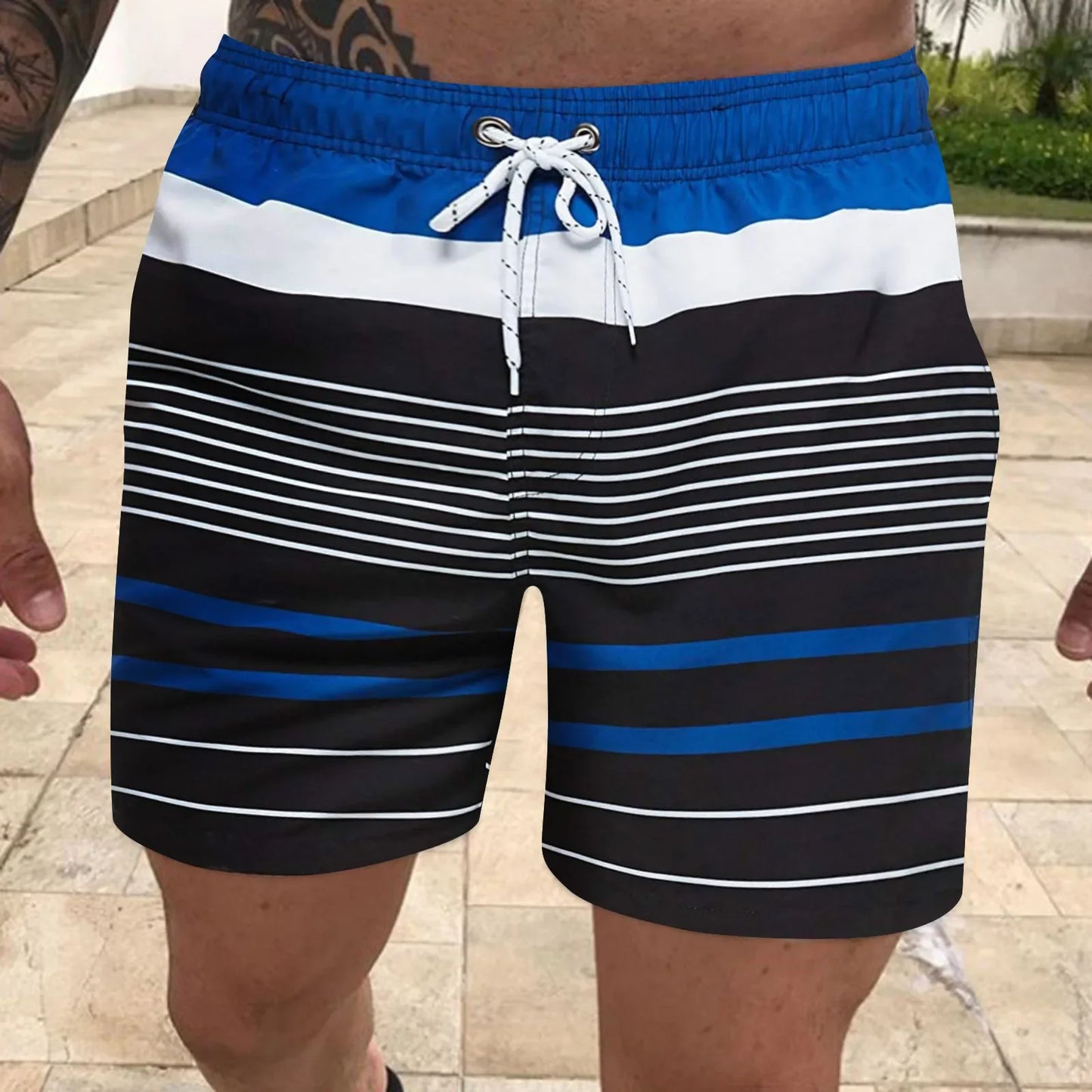 Bañador de rayas para hombre - Bañador de surf con contraste de color