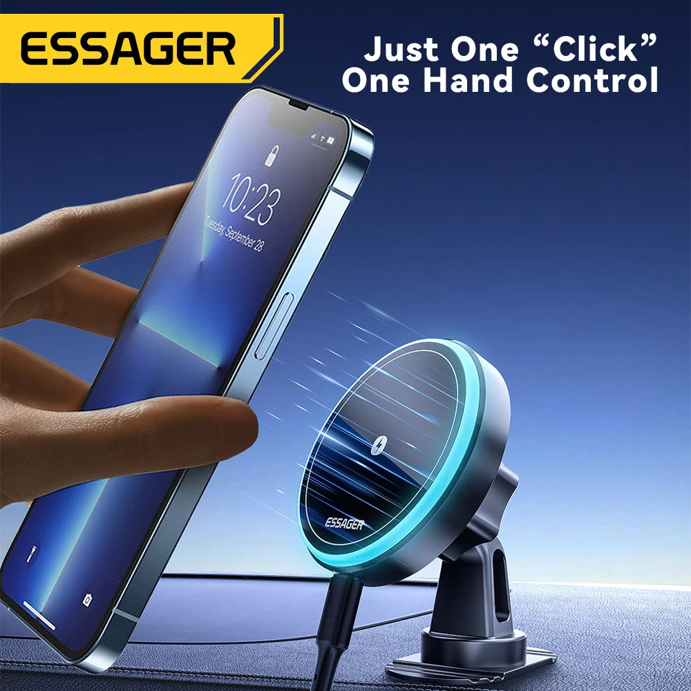 Essager Magnetic Wireless Charger 15W - RGB Car Mount