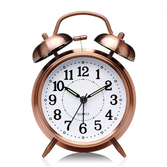Vintage Twin Bell Alarm Clock - Loud Metal Desk Clock with Backlight