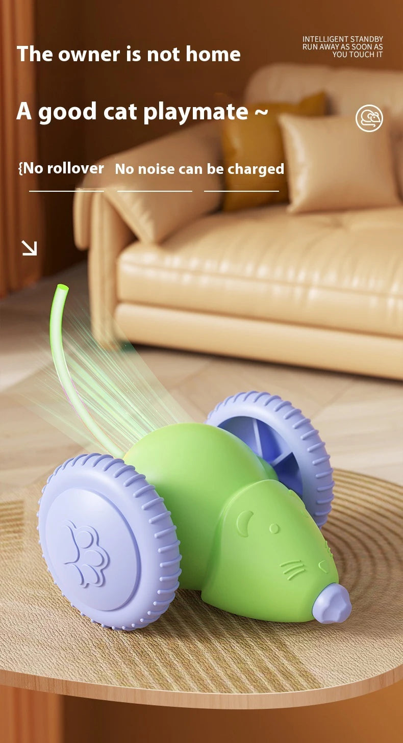 Juguete interactivo para gatos con forma de ratón eléctrico (recargable y con función antiobstáculos)