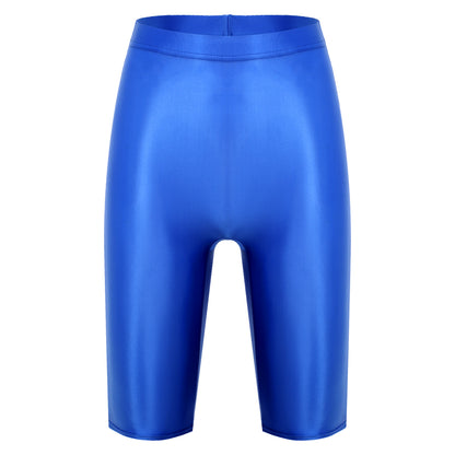 Women's High Waist Swim Shorts - Glossy Athletic Leggings Swimwear - Bascora