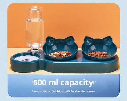 3-in-1 Tilted Pet Bowl Set - Gravity Water Feeder with Neck Protection - Bascora