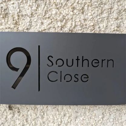 Placa personalizada con grabado láser de acrílico negro mate/gris mate para número de casa y número de calle para exteriores