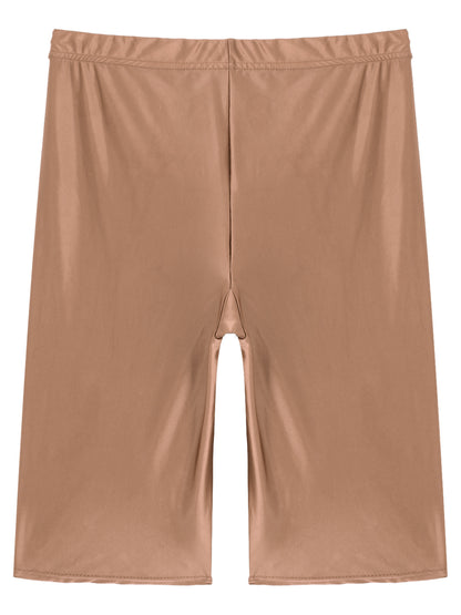 Women's High Waist Swim Shorts - Glossy Athletic Leggings Swimwear - Bascora