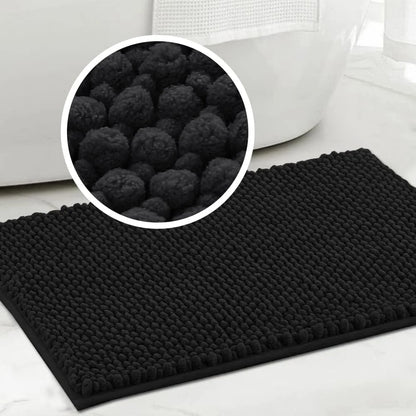 Plush Microfiber Bathroom Carpet - Machine Washable Chenille Mat - Bascora