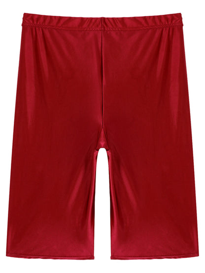Women's High Waist Swim Shorts - Glossy Athletic Leggings Swimwear - Bascora