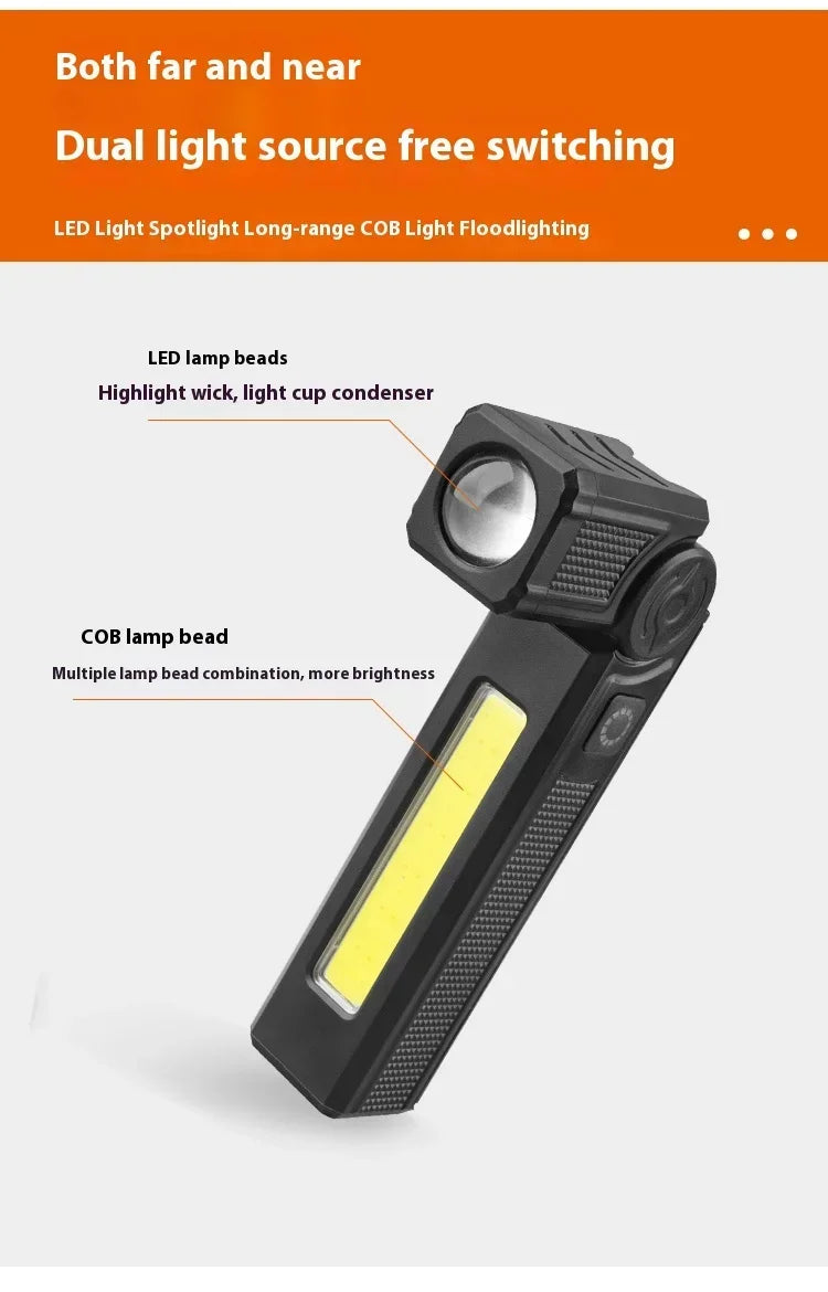 Magnetic COB LED Work Light - USB Rechargeable Waterproof Flashlight