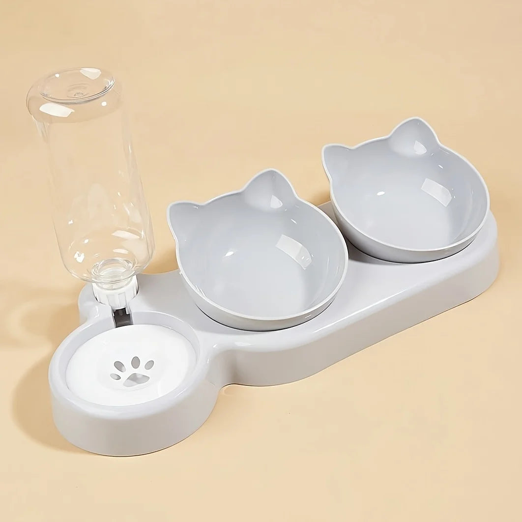 Ensemble de gamelles inclinées 3 en 1 pour animaux de compagnie : distributeur d'eau par gravité avec protection du cou