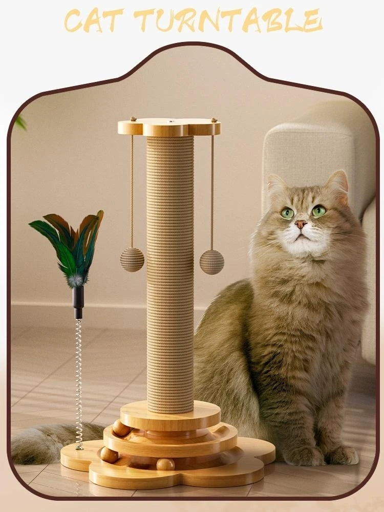 Plateau tournant en bois massif pour chat – Griffoir durable | Balles et bâtons