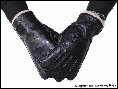 Guantes de piel auténtica de ciervo con textura - Unisex con forro de lana
