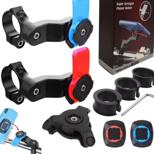 Phone holder with accessories and packaging on a white background