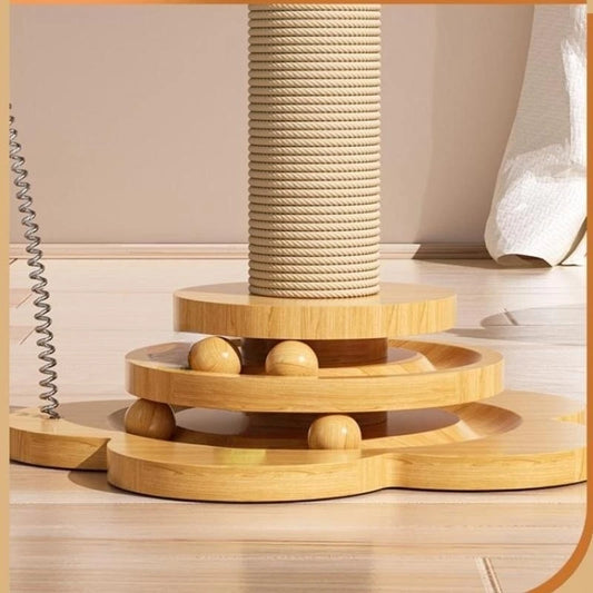 Solid Wood Turntable Cat Toy - Durable Scratching Board | Balls & Stick Toy