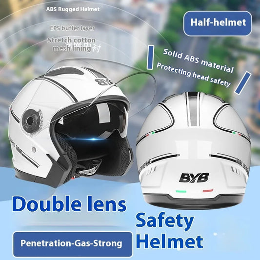 Motorcycle Open Face Helmet - Dual Lens Retro 3/4