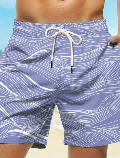 Men's Wave Graphic Board Shorts - Quick Drying Hawaiian Swim Trunks - Bascora