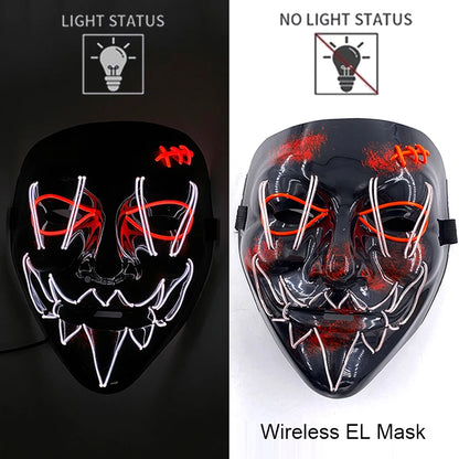 Wireless Neon LED Purge Mask - Glow in Dark Halloween Mask - Bascora