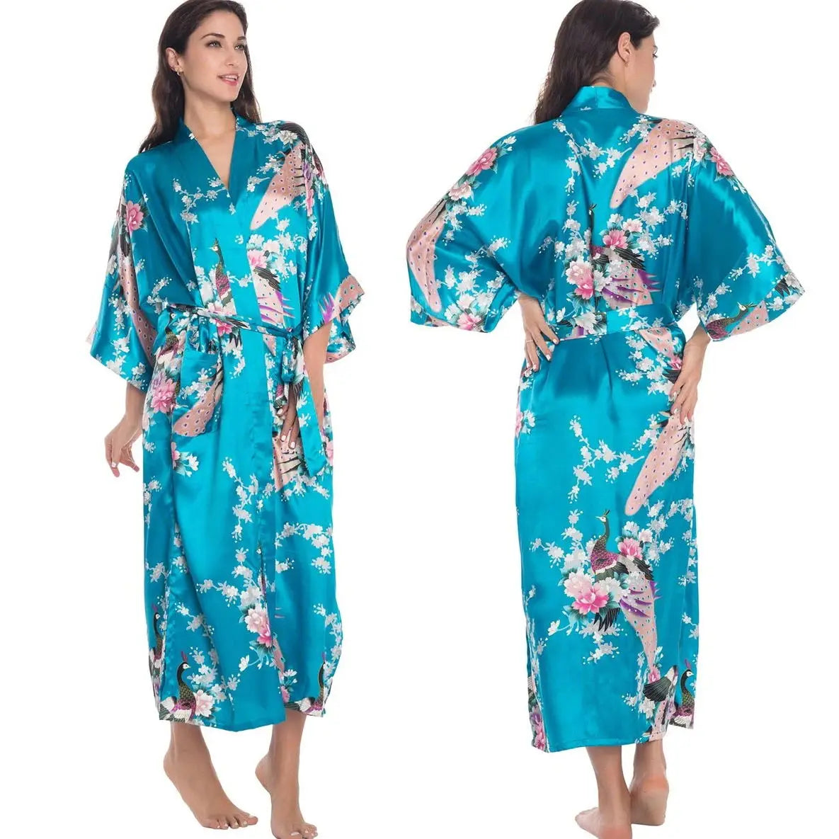 Plus Size Floral Kimono Robe - Silk Satin Loungewear