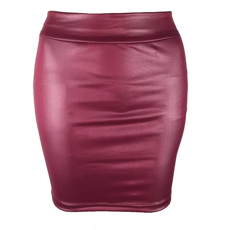 Leather Look Mini Skirt - High Waist PU Fashion Skirt